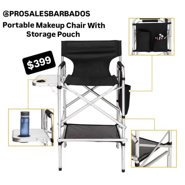 Pro Sales Barbados: Massager Seat $79, Half-moon Cosmetic Lamp $159, Portable Cosmetic Chair $379