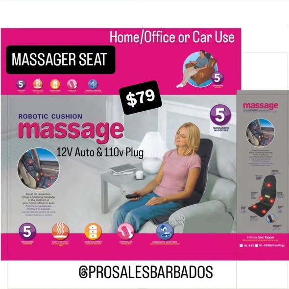 Pro Sales Barbados: Massager Seat $79, Half-moon Cosmetic Lamp $159, Portable Cosmetic Chair $379