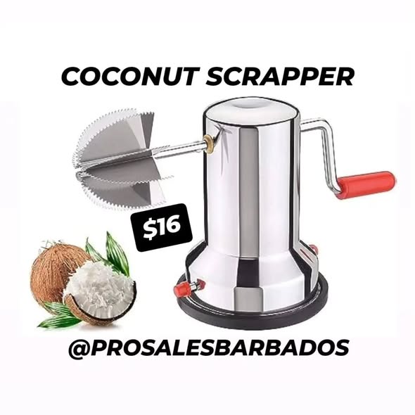 Coconut Scrapper $16 & Tortilla Press $25 at Pro Sales Barbados