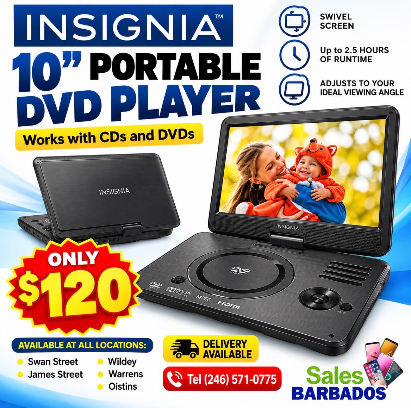 Insignia 10" Portable DVD Player for $120