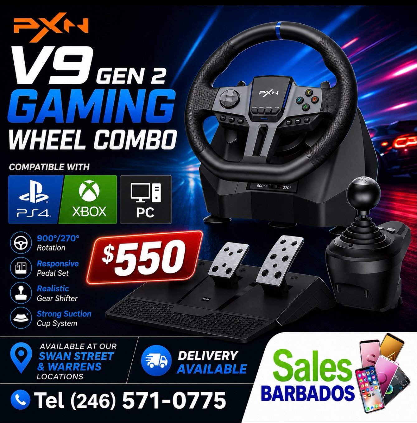 PXN V9 Gen 2 Gaming Wheel Combo – $550