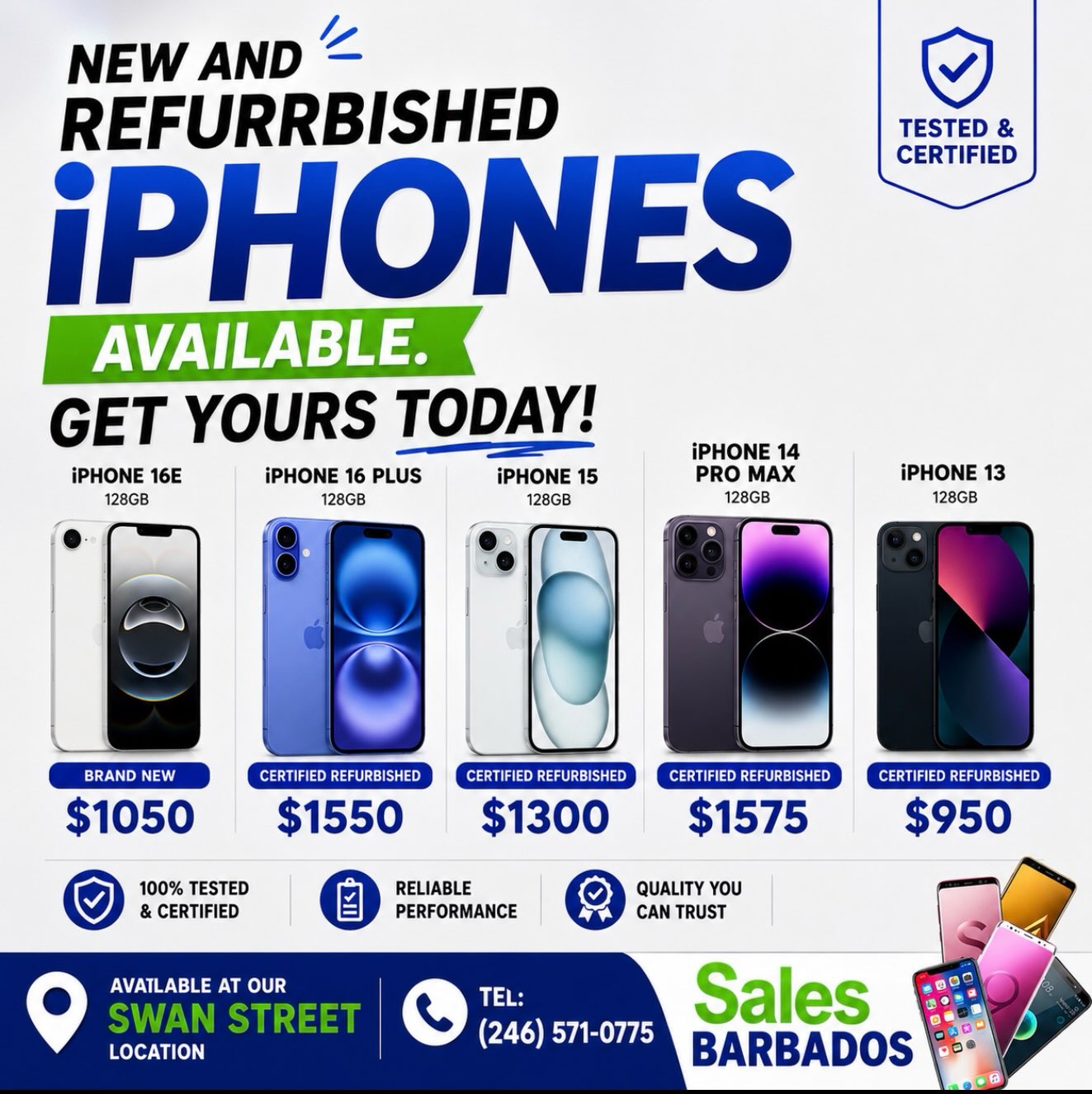 New & Certified Refurbished iPhones Available at Sales Barbados — From $950