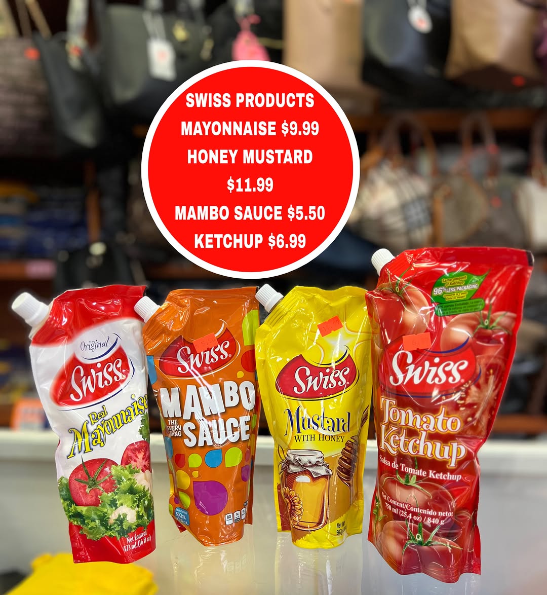 Swiss Products at S.Y. Adam & Son – Mayonnaise, Honey Mustard, Mambo Sauce & Ketchup
