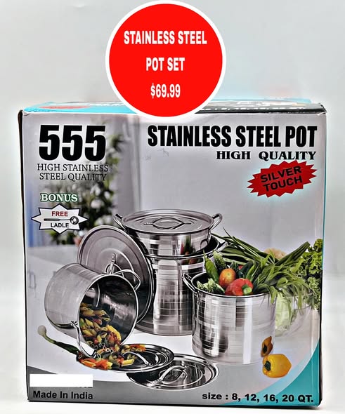 4-Piece Stainless Steel Pot Set with Bonus Ladle – $69.99