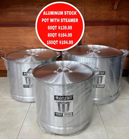 Aluminum Stock Pots with Steamers – 60QT to 100QT from $139.99