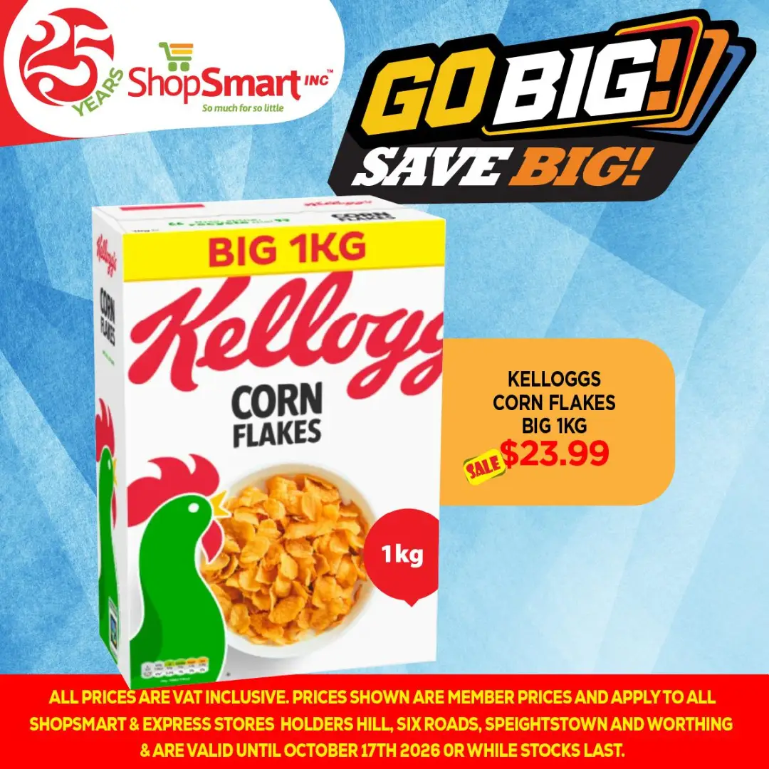 Kelloggs Corn Flakes Big 1KG – $23.99 at ShopSmart