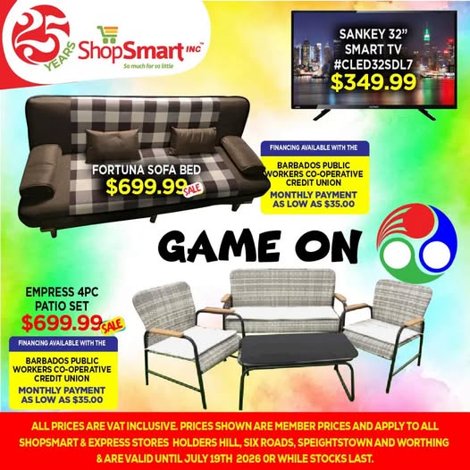 ShopSmart Sale: Sofa Bed, Patio Set & Smart TV with Financing Available