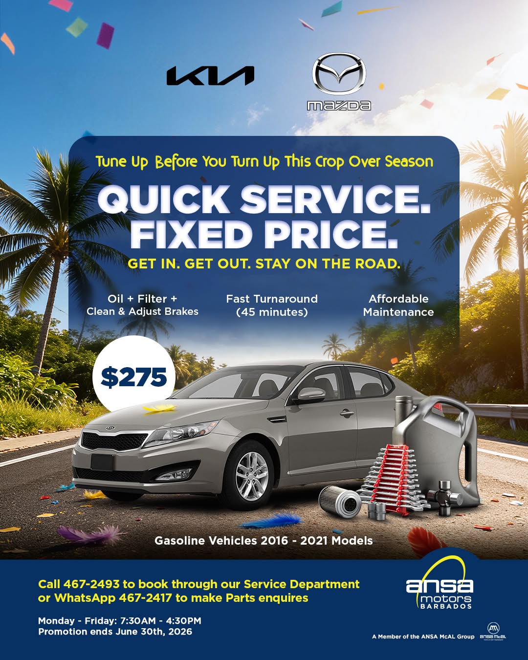 Quick Service Fixed Price Special – $275 for Oil, Filter & Brake Service (Crop Over 2025)