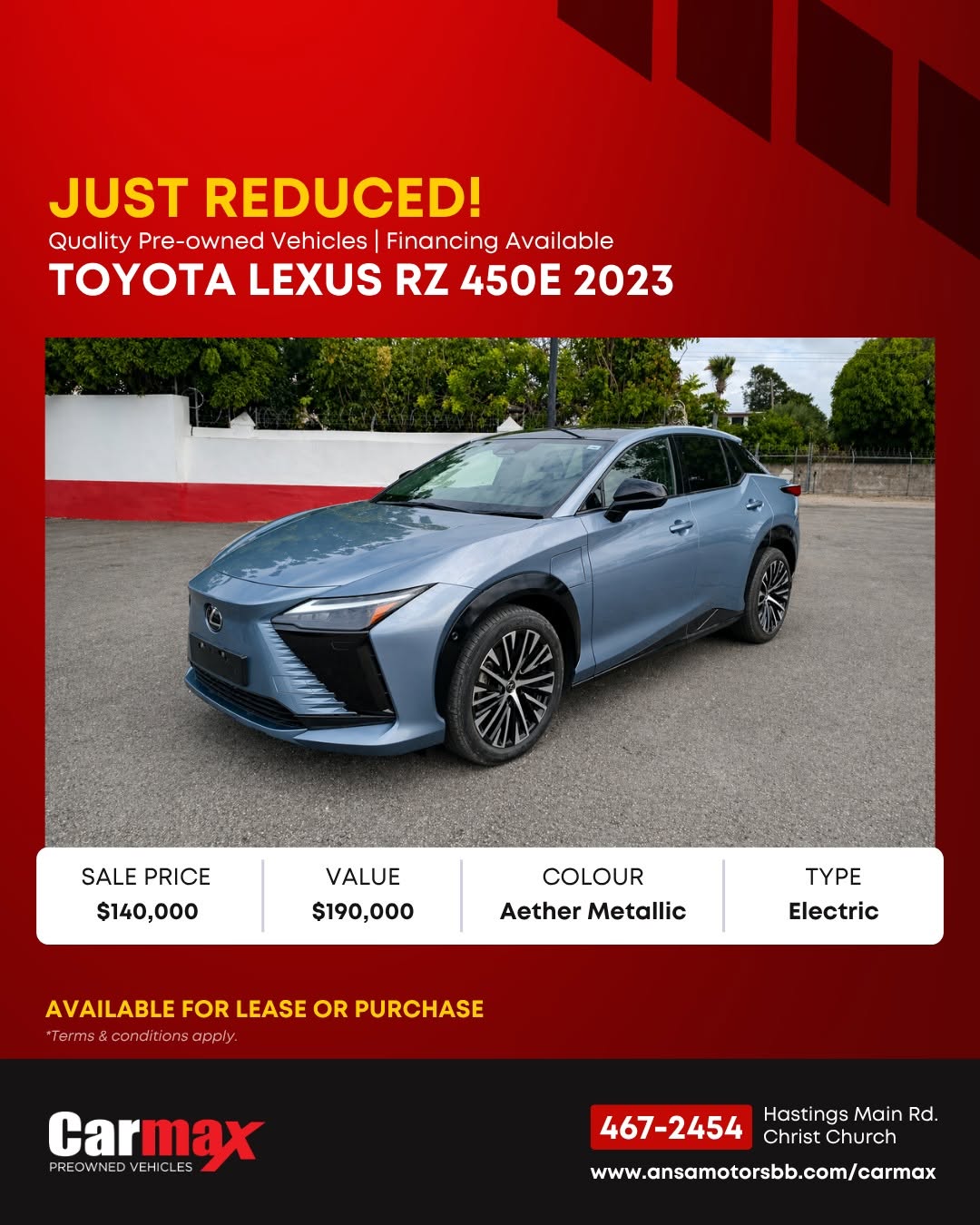Just Reduced! 2023 Lexus RZ 450e Electric SUV – $140,000 (Save $60,000)