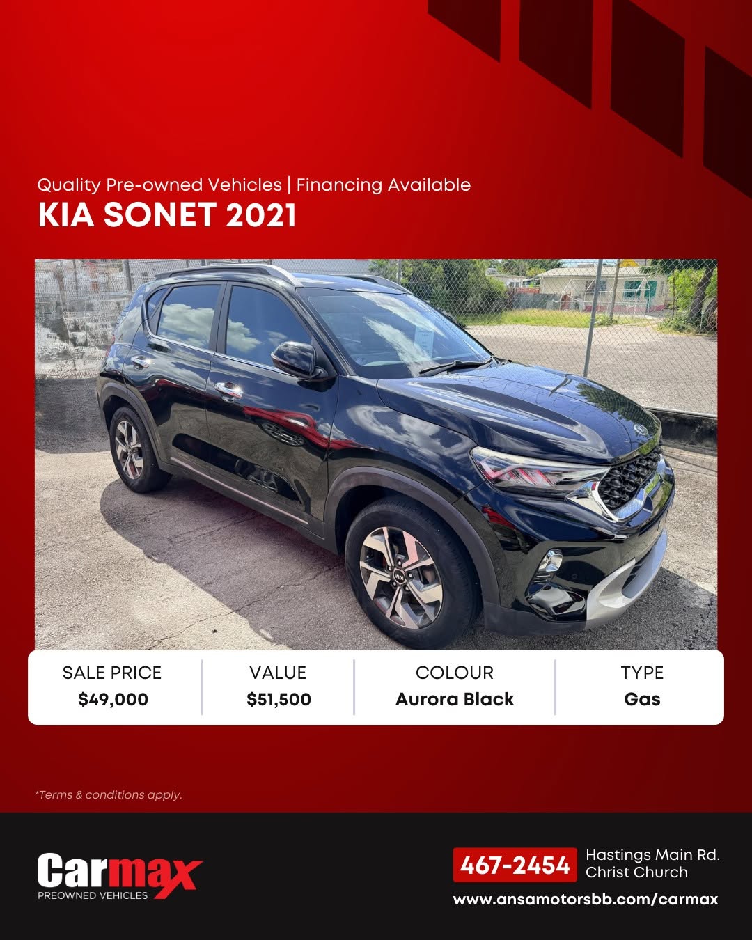 2021 Kia Sonet Aurora Black – Sale Price $49,000 (Value $51,500)