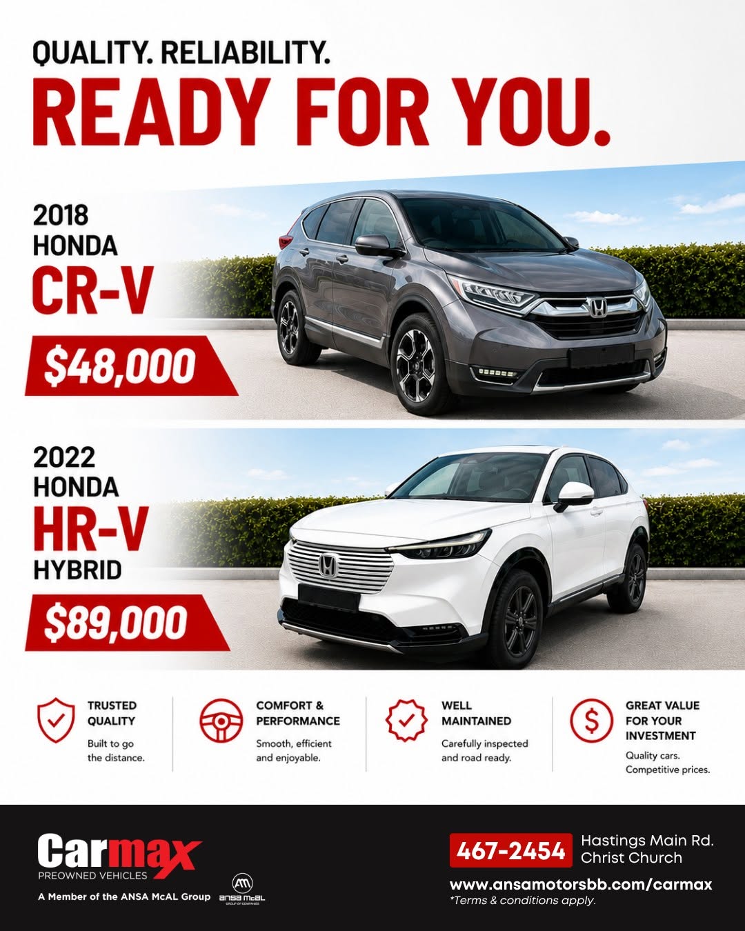 CarMax Barbados Pre-Owned Honda Specials – CR-V $48,000 & HR-V Hybrid $89,000
