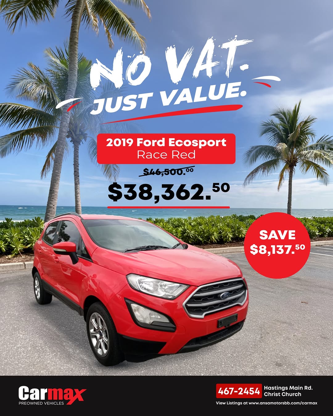 No VAT. Just Value. – Save Over $8,000 on Ford EcoSports at CarMax Barbados