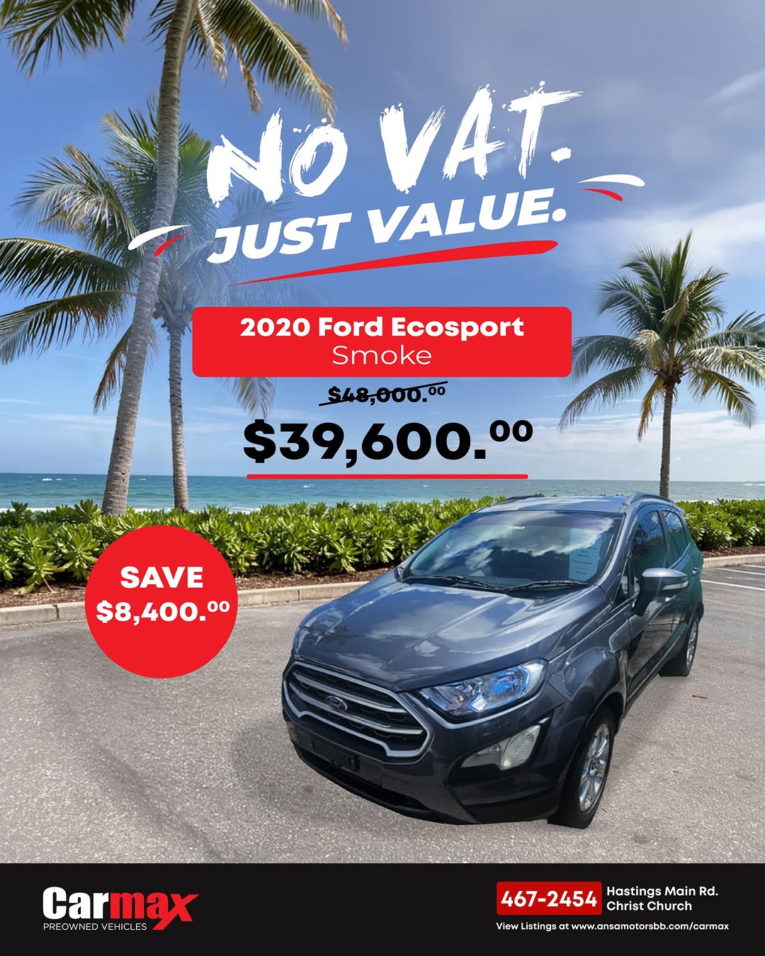 No VAT. Just Value. – Save Over $8,000 on Ford EcoSports at CarMax Barbados