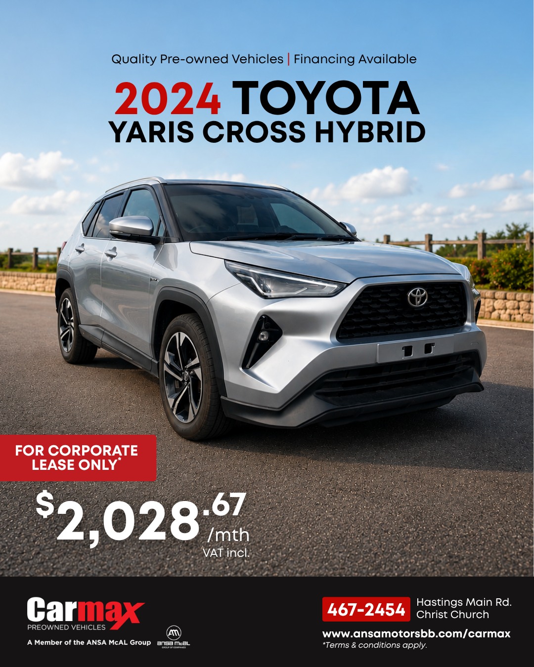 2024 Toyota Yaris Cross Hybrid Corporate Lease – $2,028.67/month VAT incl.