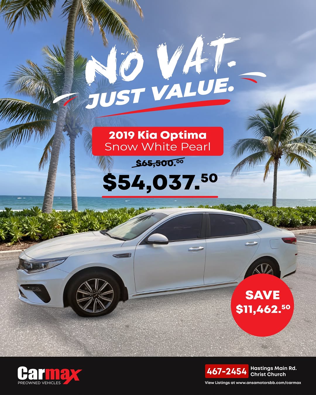 2019 Kia Optima – No VAT, Save $11,462.50 at CarMax Barbados