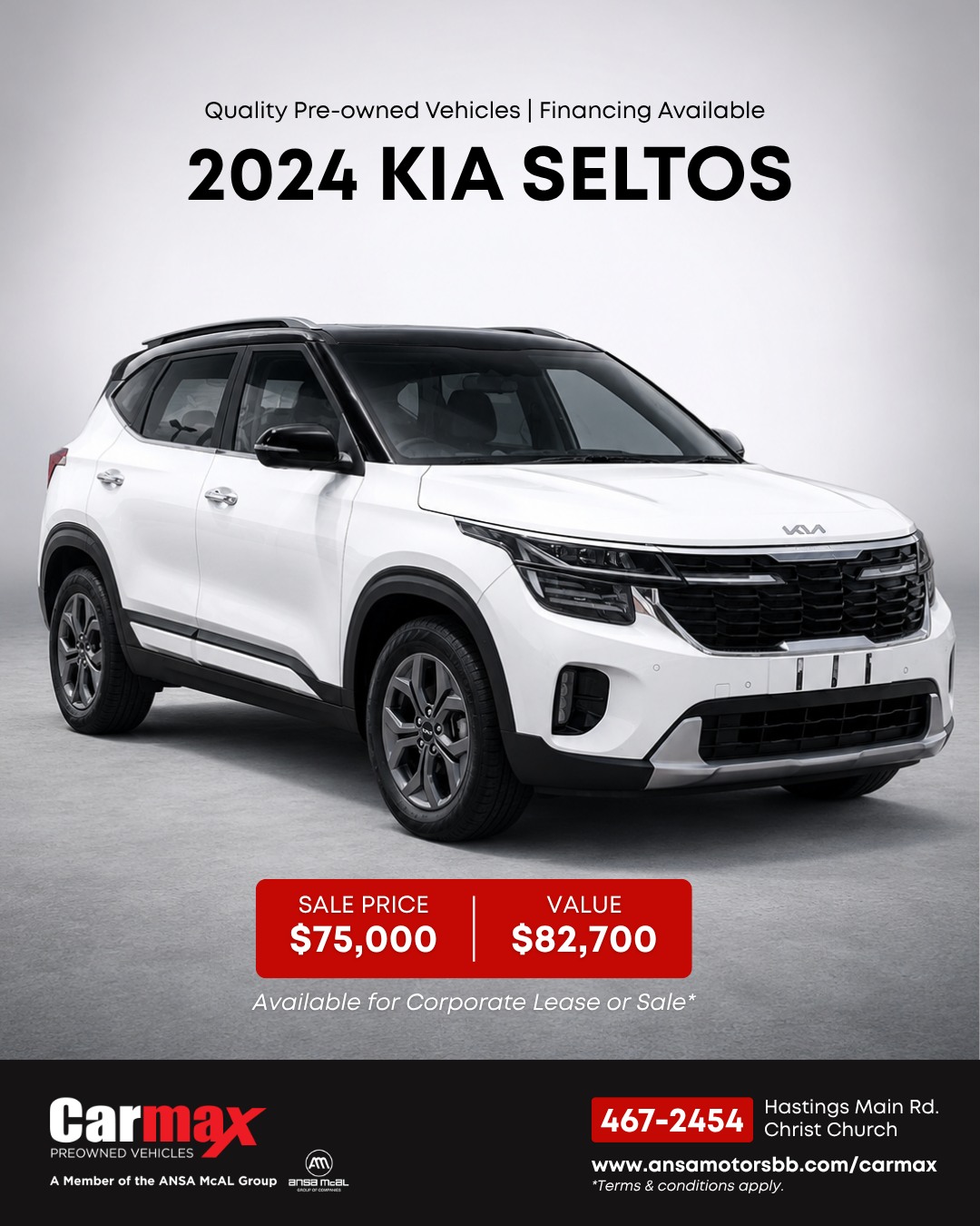 2024 Kia Seltos – Sale Price $75,000 (Value $82,700)