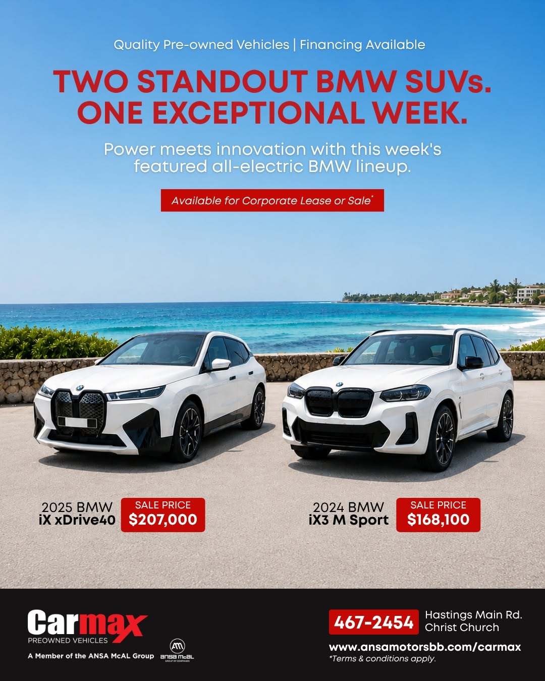 Vehicles of the Week: 2025 BMW iX xDrive40 & 2024 BMW iX3 M Sport – Sale Prices at CarMax Barbados