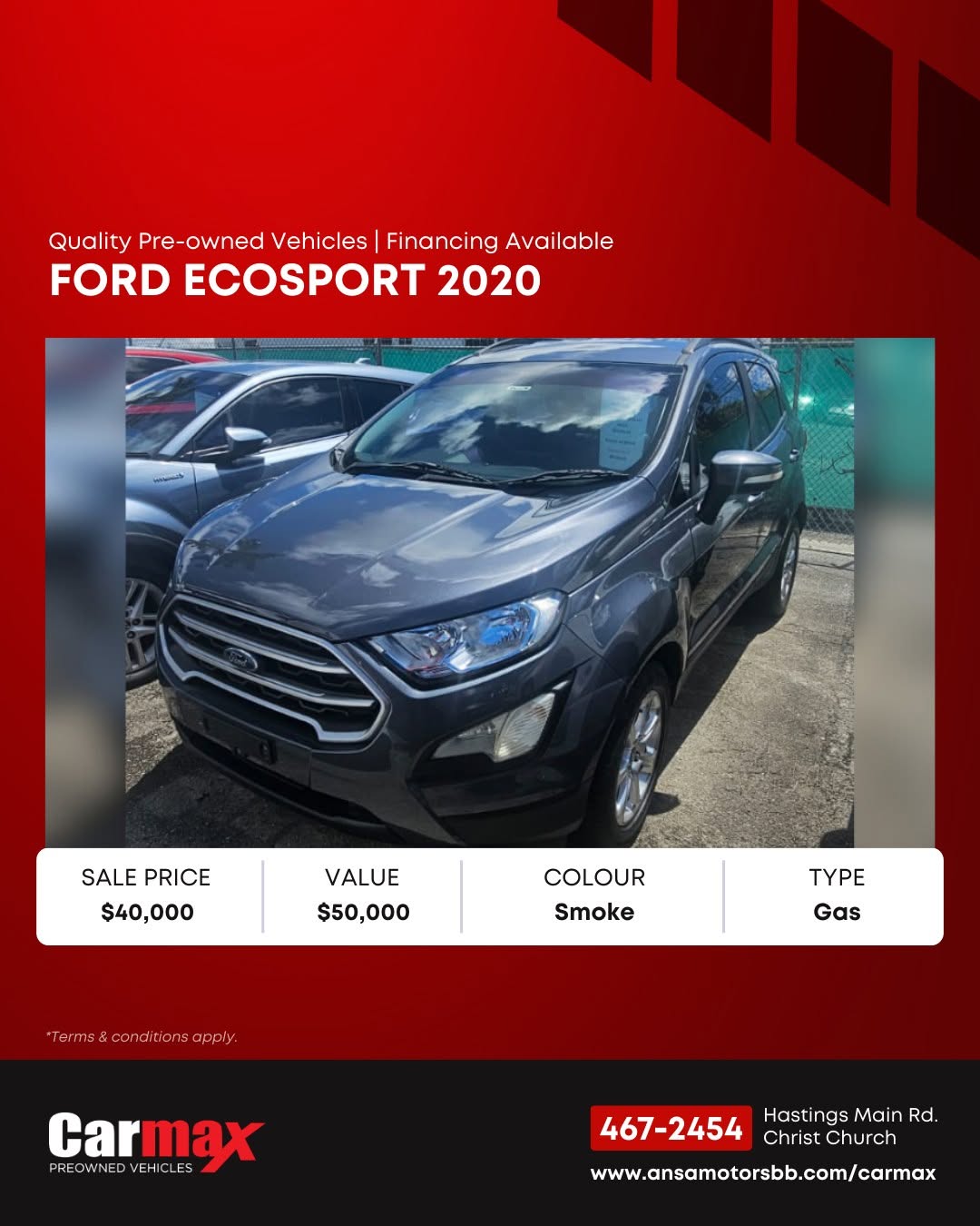 2020 Ford EcoSport Pre-Owned – Sale Price $40,000 (Value $50,000)