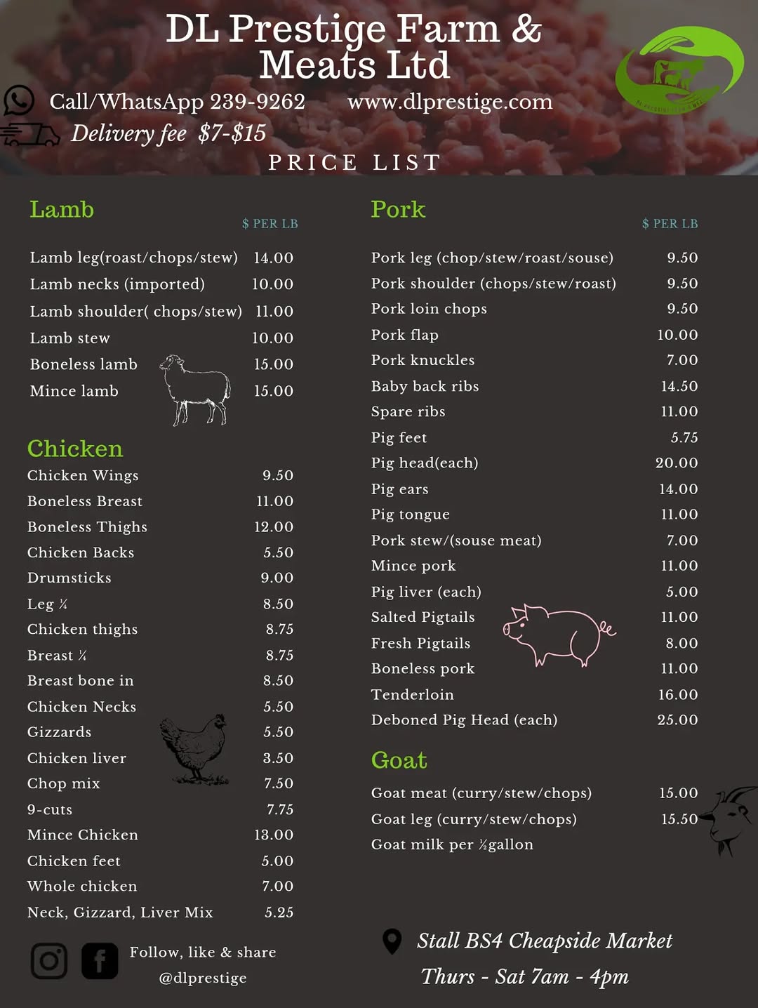 DL Prestige Farm & Meats – Current Price List for Quality Meats