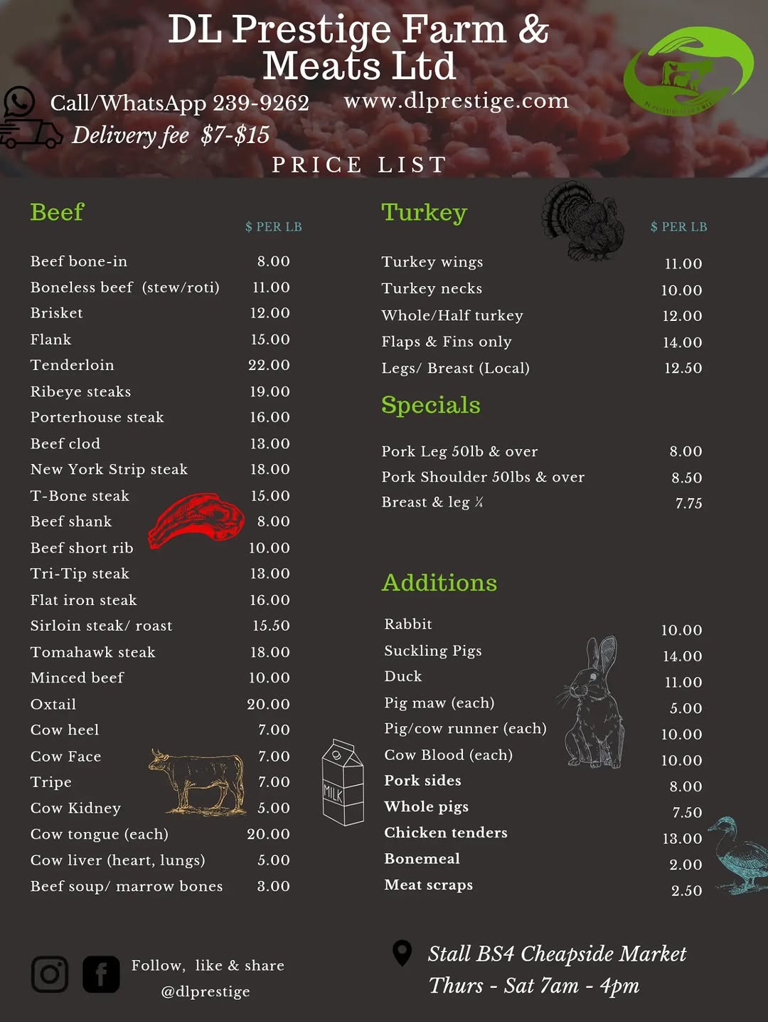 DL Prestige Farm & Meats – Current Price List for Quality Meats