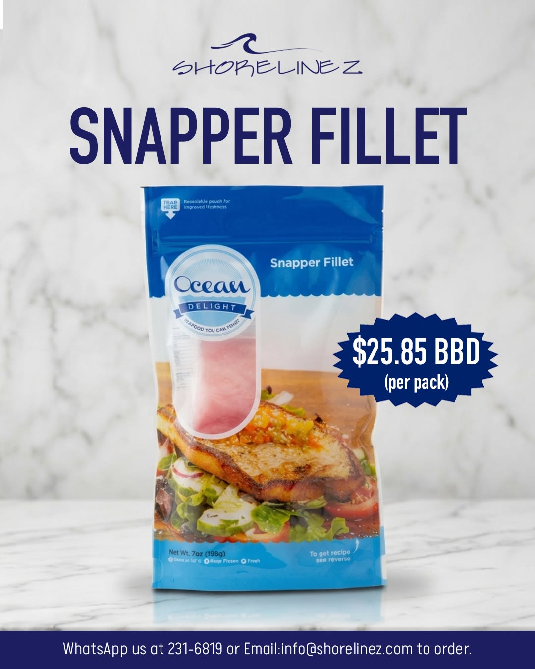 Ocean Delight Snapper Fillet – $25.85 BBD per Pack