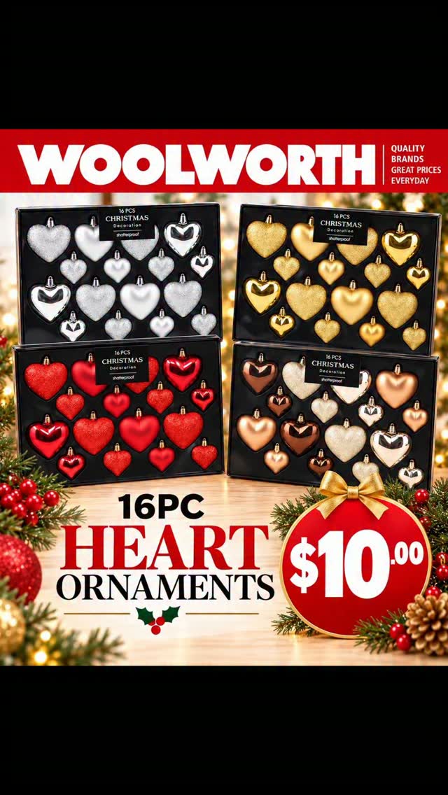16PC Christmas Heart Ornaments - $10.00