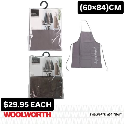 Cotton Kitchen Aprons – $29.95 Each at Woolworth