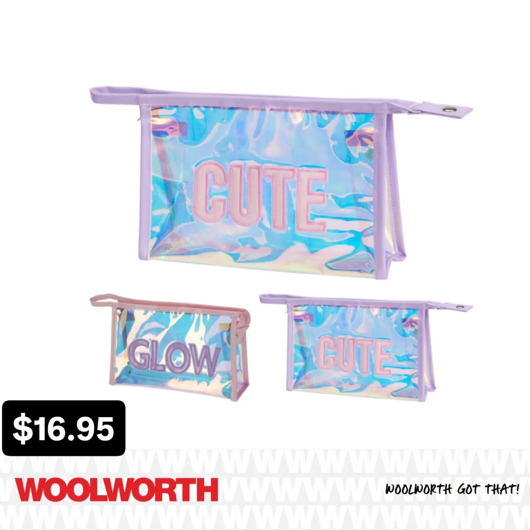 Holographic Cosmetic Bag 3-Piece Set – $16.95 at Woolworth Barbados
