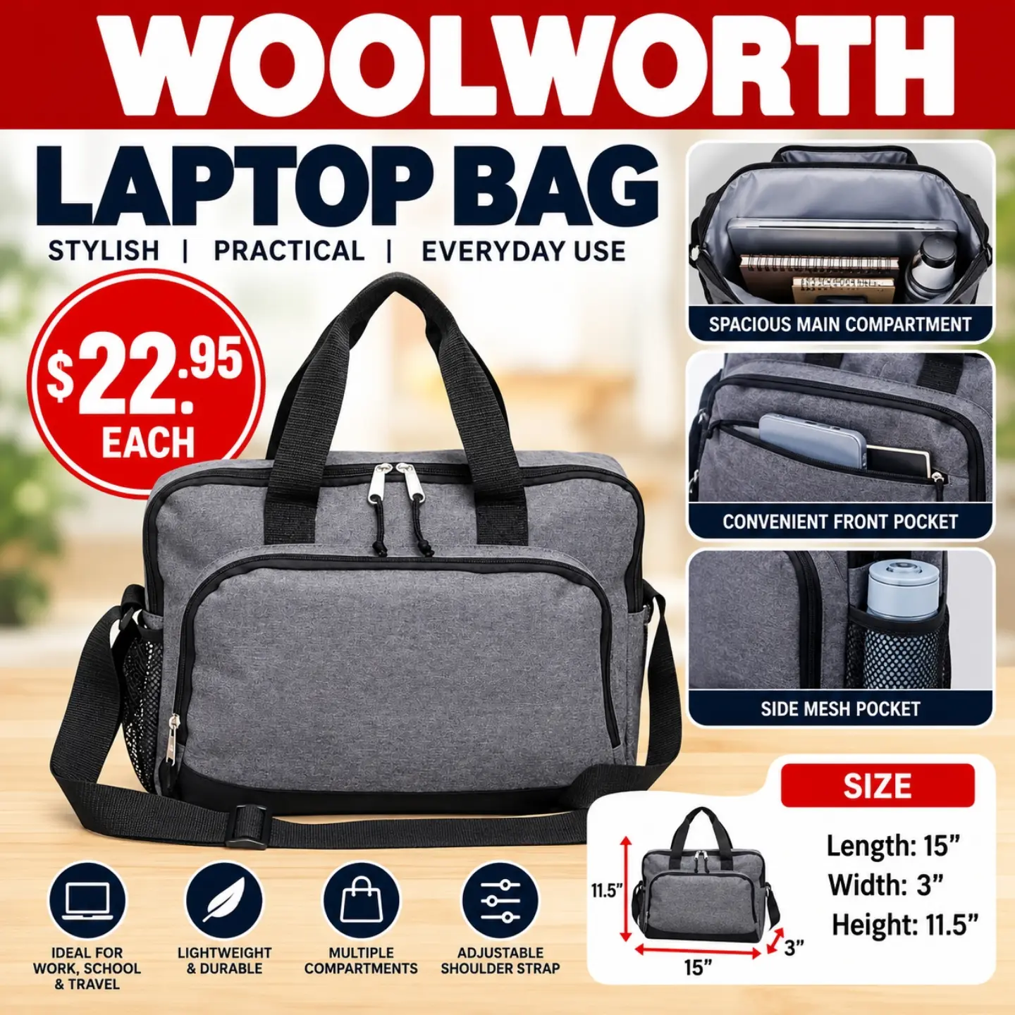 Woolworth Bags: Ladies Briefcase $69.95, Laptop Bag $22.95