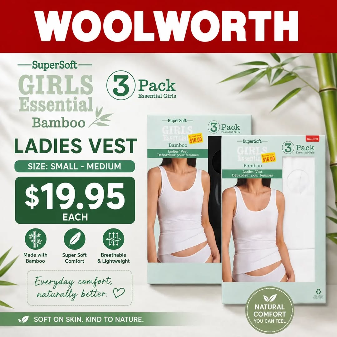 SuperSoft Girls Essential Bamboo Ladies Vest 3-Pack – $19.95 Each