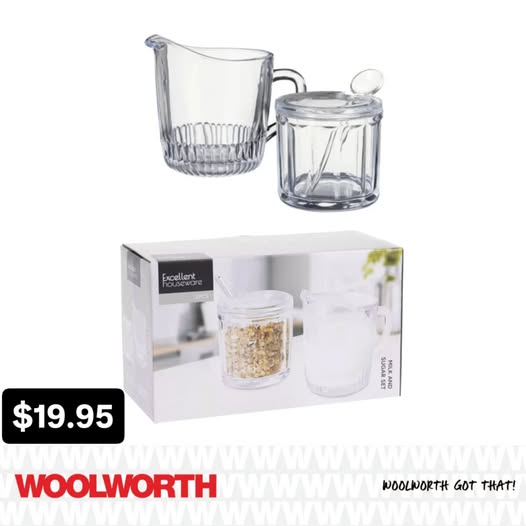3 Piece Glass Sugar & Milk Set – $19.95 at Woolworth Barbados