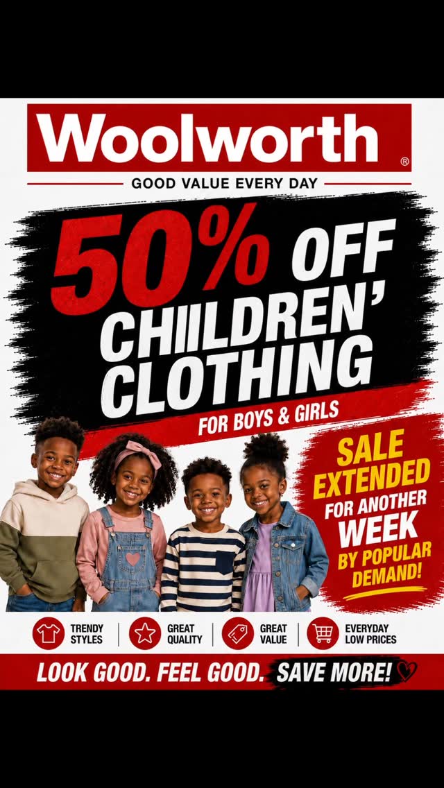 Woolworth 50% Off Children's Clothing – Sale Extended for Another Week!