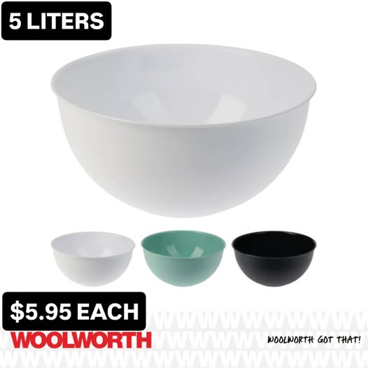 5-Liter Mixing Bowls – $5.95 Each at Woolworth Barbados