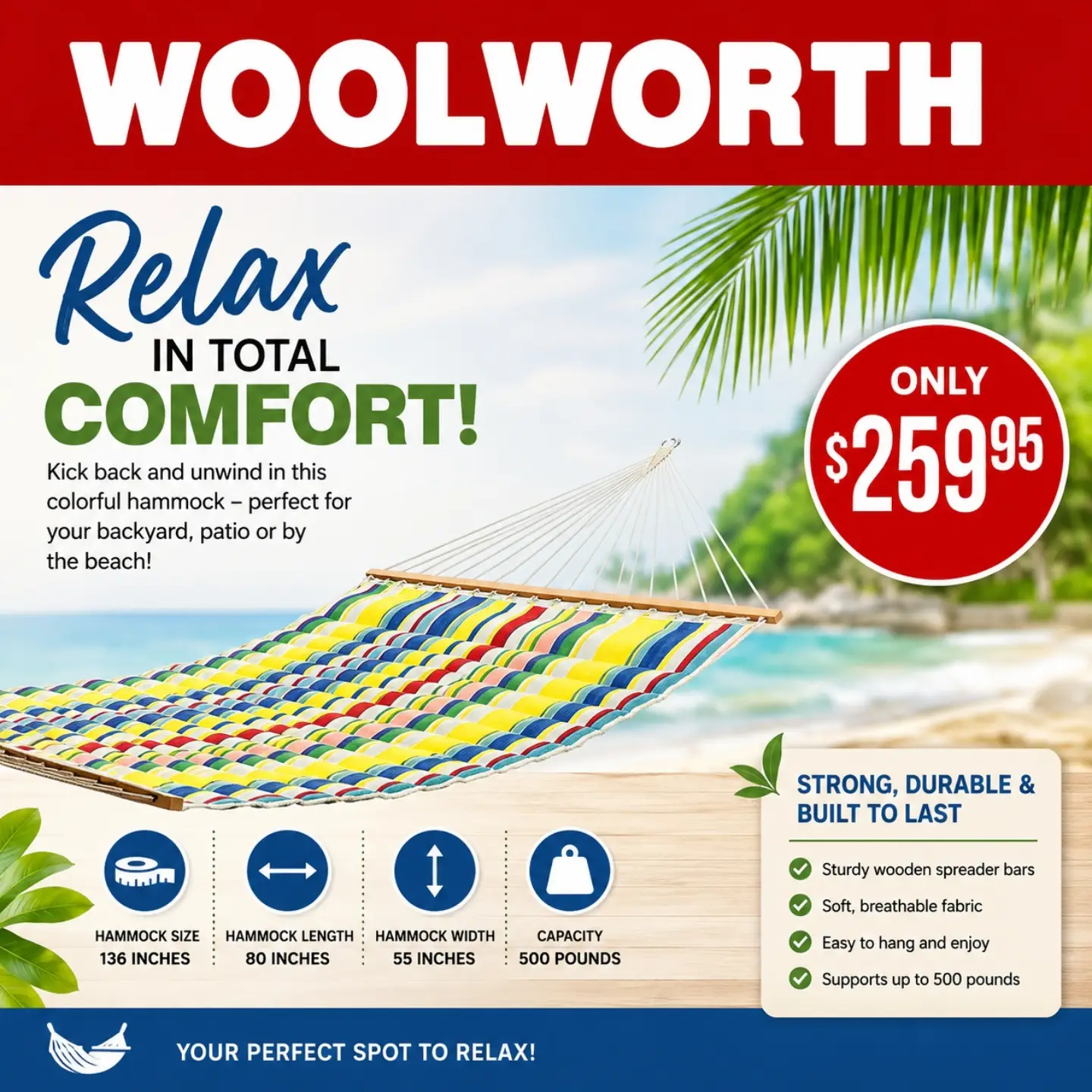Woolworth Barbados – Colorful Hammock Only $259.95