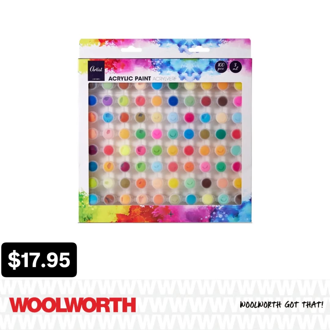 100 Piece Acrylic Paint Set (3ml) – $17.95 at Woolworth Barbados