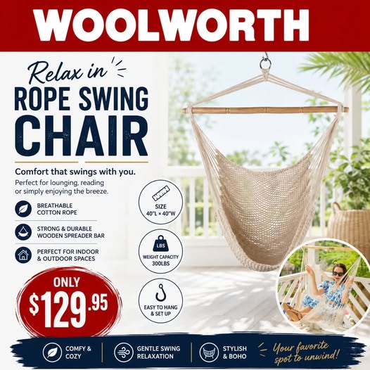 Rope Swing Chair – Only $129.95 at Woolworth