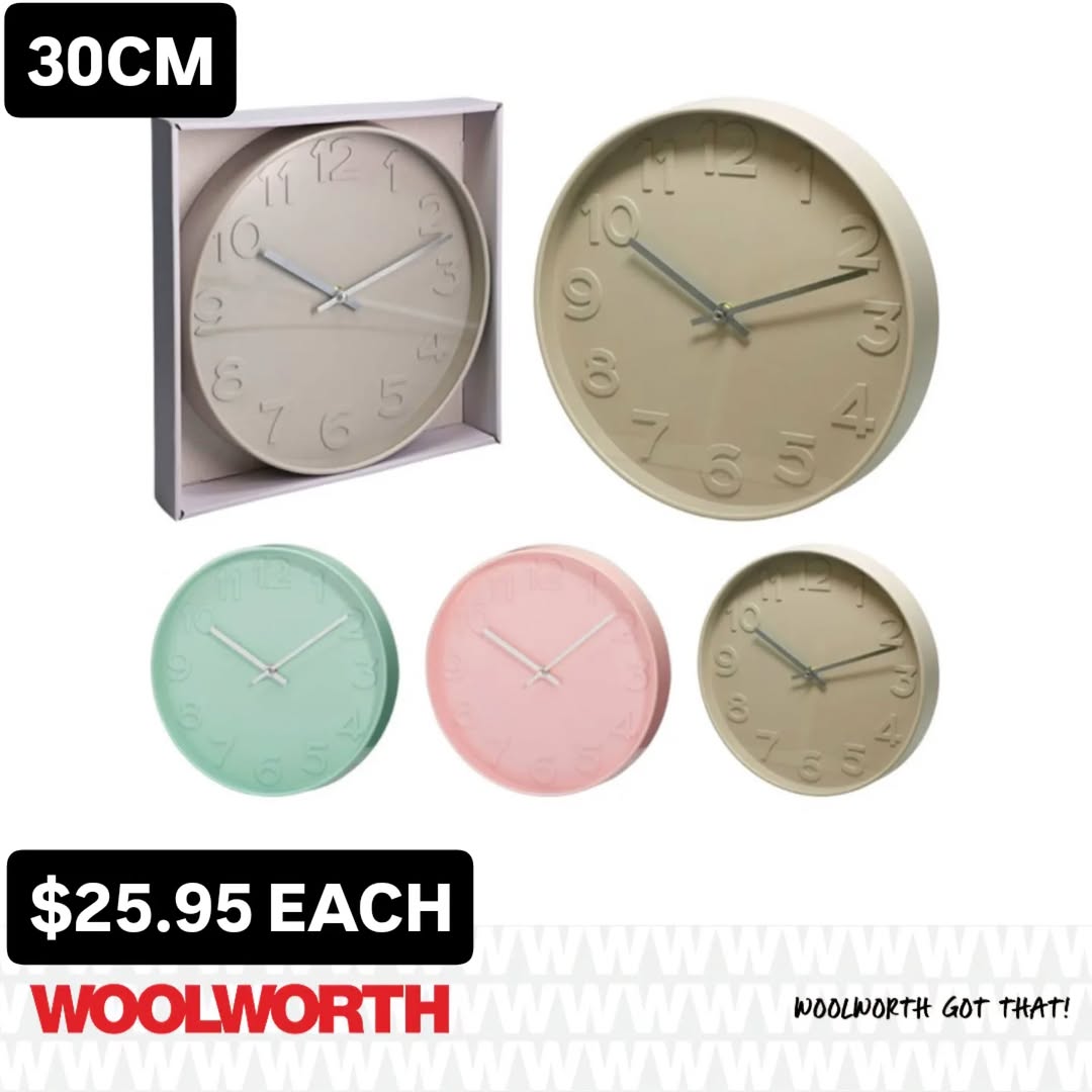 30CM Wall Clocks – $25.95 Each at Woolworth Barbados