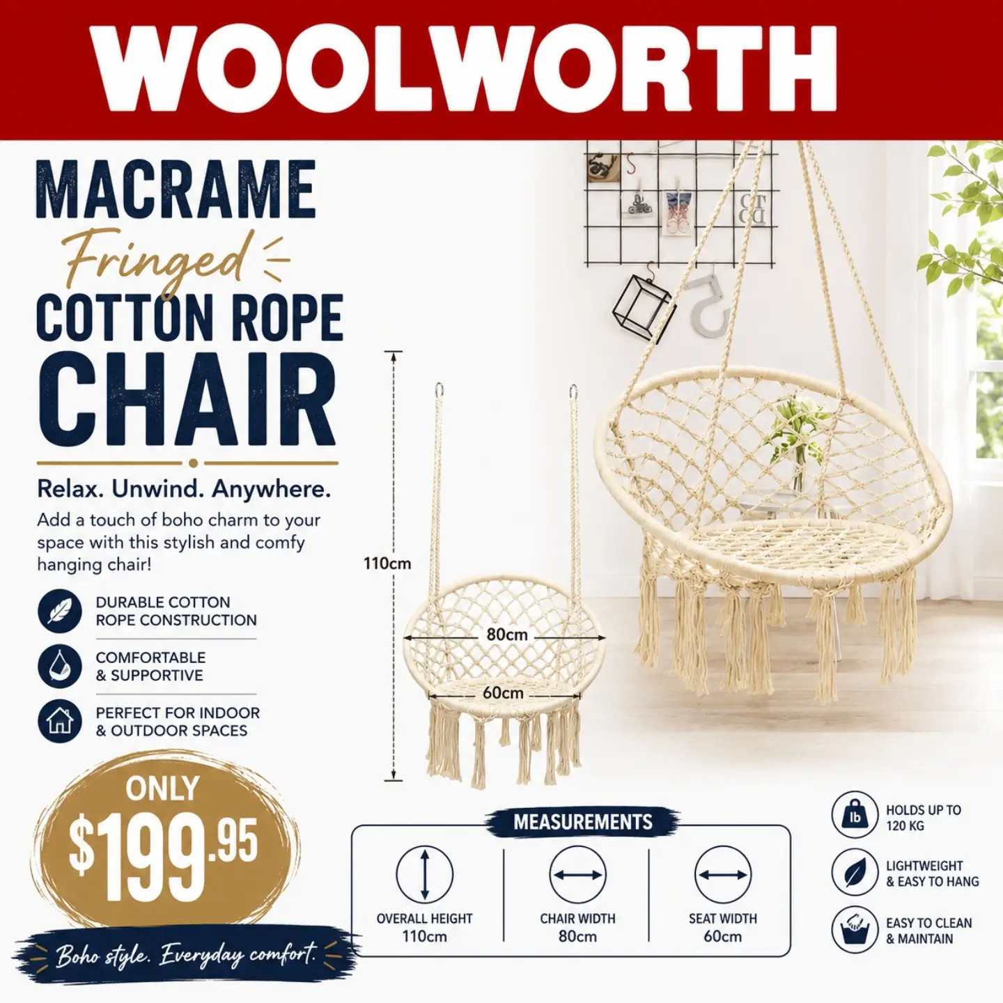 Macrame Fringed Cotton Rope Chair – Only $199.95 at Woolworth