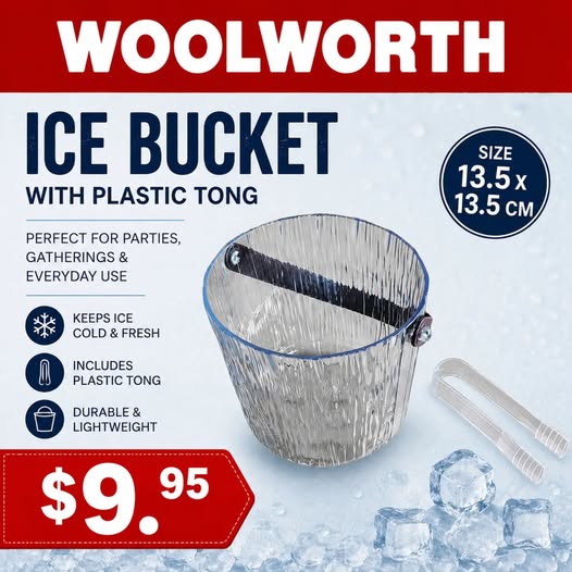 Ice Bucket with Plastic Tong – $9.95 at Woolworth Barbados