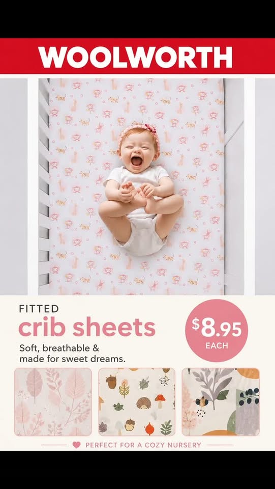 Fitted Crib Sheets – $8.95 Each at Woolworth
