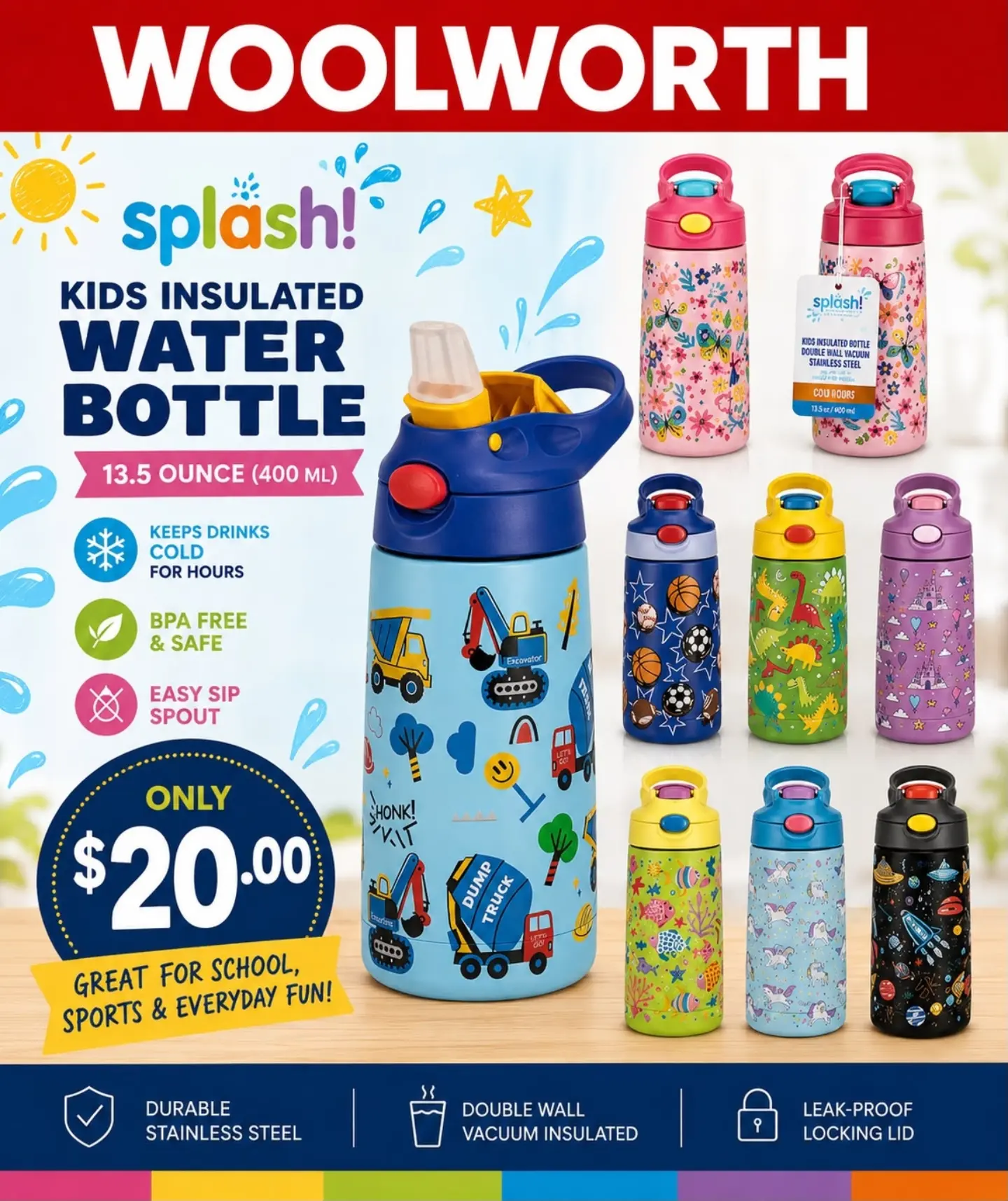 Splash! Kids Insulated Water Bottles – Only $20.00 at Woolworth