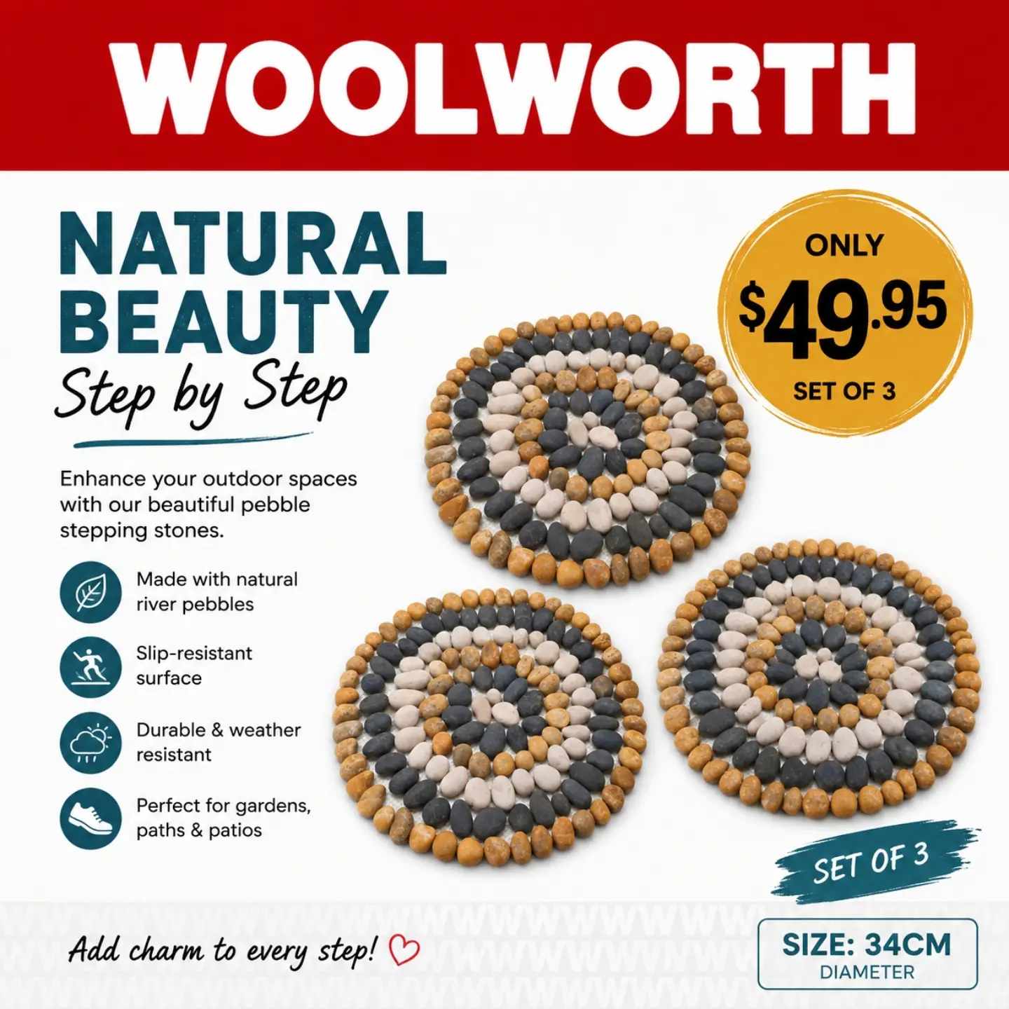 Woolworth Pebble Stepping Stones – Set of 3 for $49.95