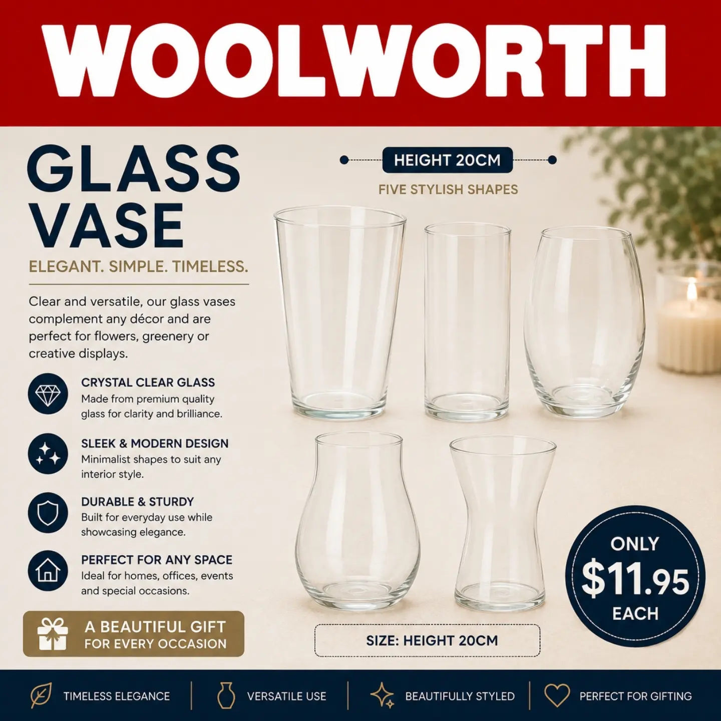 Glass Vases – Only $11.95 Each at Woolworth Barbados