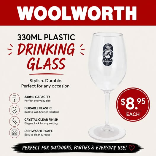 330ml Plastic Drinking Glass – $8.95 Each at Woolworth Barbados