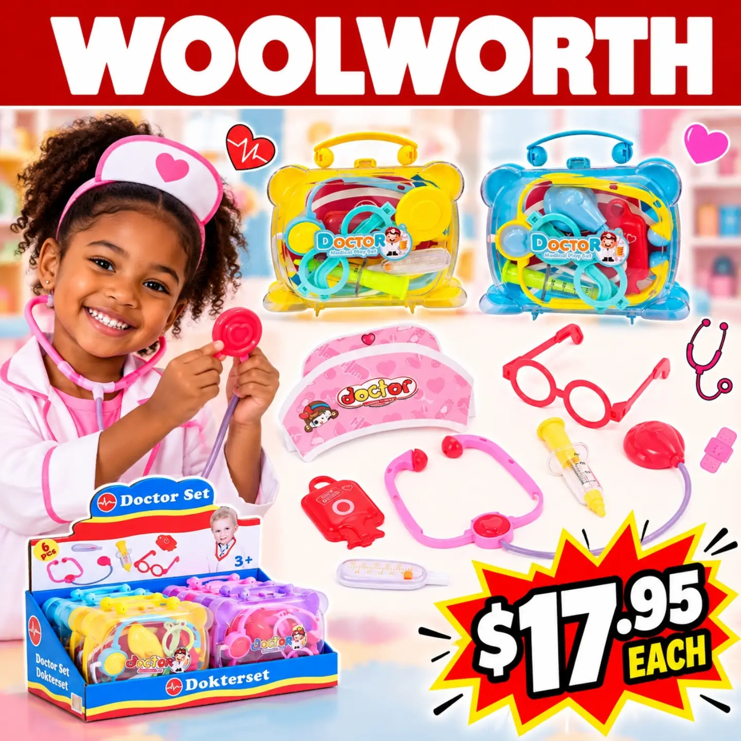 Character Day Role-Play Sets at Woolworth: Helmets $32.95, Doctor Sets $17.95-$19.95