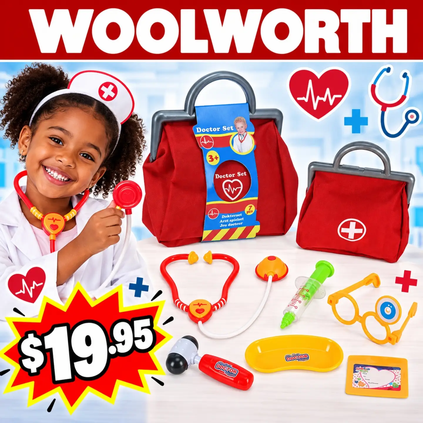 Character Day Role-Play Sets at Woolworth: Helmets $32.95, Doctor Sets $17.95-$19.95