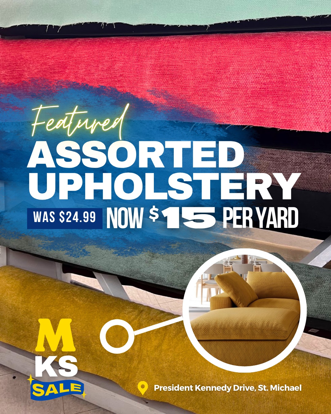 Kleen Sweep Sale: Assorted Upholstery Fabric $15 per Yard
