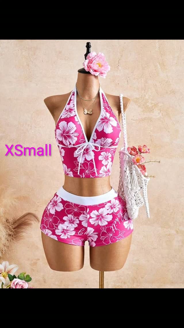 Pink Floral 2Pc Pants Bikini Set – XSmall | $70 BBD