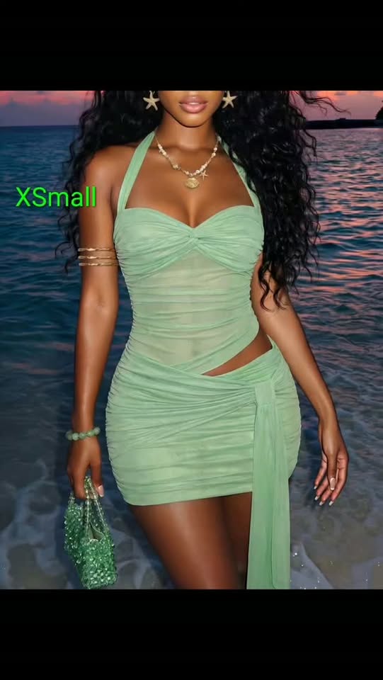 Ruched Mini Dress in Green – XSmall | $85 BBD