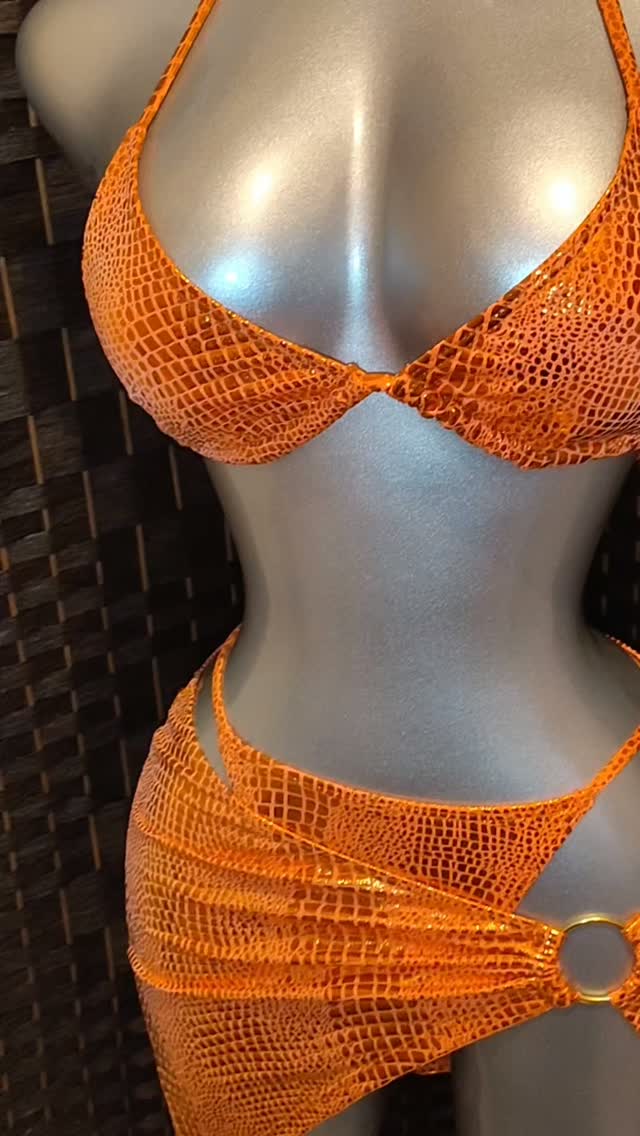 Ring Buckle Orange Snakeskin Swimset – $80 BBD